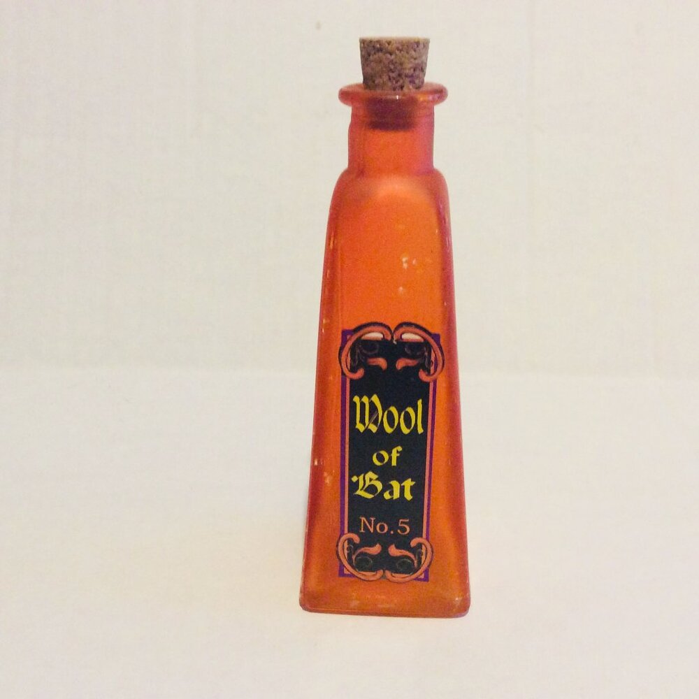 Vintage Halloween Potion Bottle Wool of Bat Decor Bottle is Empty